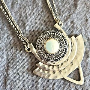 Lucky Brand 2 Strand Silver Necklace W Pendant, EUC Adjustable Length